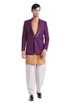 Buy_SAKSHAM & NEHARICKA_Purple Linen Jacket  _at_Aza_Fashions