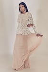 Buy_Premya By Manishii_Beige Tulle Embroidery Round Jacket And Palazzo Set _at_Aza_Fashions