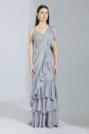 Buy_Megha & Jigar_Grey Chinon Chiffon Sweetheart Pre-draped Ruffle Saree With Blouse  _Online_at_Aza_Fashions