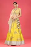 Buy_Megha & Jigar_Yellow Chanderi V Neck Embroidered Lehenga Set  _at_Aza_Fashions