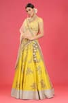 Shop_Megha & Jigar_Yellow Chanderi V Neck Embroidered Lehenga Set  _at_Aza_Fashions