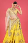 Megha & Jigar_Yellow Chanderi V Neck Embroidered Lehenga Set  _Online_at_Aza_Fashions