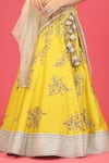 Buy_Megha & Jigar_Yellow Chanderi V Neck Embroidered Lehenga Set  _Online_at_Aza_Fashions