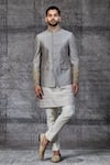Buy_Shantnu Nikhil_Grey Classic Raw Silk Bandhgala_at_Aza_Fashions