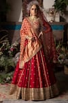 Shop_Megha & Jigar_Red Dupian Silk Embroidery Sweetheart Neck Bridal Lehenga Set _at_Aza_Fashions