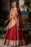 Megha & Jigar_Red Dupian Silk Embroidery Sweetheart Neck Bridal Lehenga Set _Online_at_Aza_Fashions
