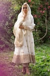 Megha & Jigar_White Chanderi Round Embroidered Anarkali Set  _Online_at_Aza_Fashions