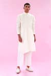 Buy_Antar Agni_White Cotton Silk Asymmetric Kurta _Online_at_Aza_Fashions