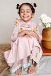 Shop_The Right Cut_Pink Muslin, Silk Mirrors, Embroidery Sunset Malkha Dress With Shirt _at_Aza_Fashions