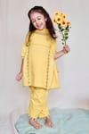 Buy_The Right Cut_Yellow Muslin Silk Embroidered Mirror Work Striped Kurta Set _at_Aza_Fashions