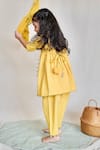 Shop_The Right Cut_Yellow Muslin Silk Embroidered Mirror Work Striped Kurta Set _at_Aza_Fashions