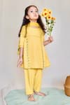 The Right Cut_Yellow Muslin Silk Embroidered Mirror Work Striped Kurta Set _Online_at_Aza_Fashions