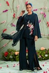 Miku Kumar_Blue Georgette And Net Embroidery Lapel Collar Jacket & Palazzo Pant Set  _Online_at_Aza_Fashions