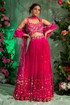 Buy_Miku Kumar_Pink Georgette Embroidered Aari Work V Neck Lehenga Set  _at_Aza_Fashions