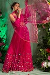 Miku Kumar_Pink Georgette Embroidered Aari Work V Neck Lehenga Set  _Online_at_Aza_Fashions