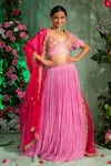 Buy_Miku Kumar_Pink Georgette Embroidered Cutdana Work V Neck Lehenga Set  _at_Aza_Fashions