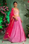 Miku Kumar_Pink Georgette Embroidered Cutdana Work V Neck Lehenga Set  _Online_at_Aza_Fashions