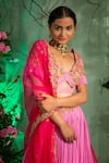 Buy_Miku Kumar_Pink Georgette Embroidered Cutdana Work V Neck Lehenga Set  _Online_at_Aza_Fashions