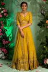 Buy Miku Kumar Yellow Net, Georgette Sequin Work, Zardozi V Neck Embroidered Lehenga Set at Aza Fashions Buy_Miku Kumar_Yellow Net, Georgette Sequin Work, Zardozi V Neck Embroidered Lehenga Set _at_Aza_Fashions