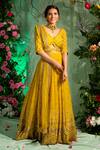 Miku Kumar Yellow Net, Georgette Sequin Work, Zardozi V Neck Embroidered Lehenga Set Online at Aza Fashions Miku Kumar_Yellow Net, Georgette Sequin Work, Zardozi V Neck Embroidered Lehenga Set _Online_at_Aza_Fashions
