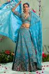 Miku Kumar Blue Silk, Satin Organza Resham Work, Zardozi Embroidered Bridal Lehenga Set Online at Aza Fashions Miku Kumar_Blue Silk, Satin Organza Resham Work, Zardozi Embroidered Bridal Lehenga Set _Online_at_Aza_Fashions