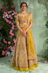 Buy_Miku Kumar_Yellow Silk Embroidered Zardozi Work V Neck Bridal Lehenga Set  _at_Aza_Fashions