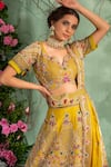 Miku Kumar_Yellow Silk Embroidered Zardozi Work V Neck Bridal Lehenga Set  _Online_at_Aza_Fashions