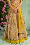 Miku Kumar_Yellow Silk Embroidered Zardozi Work V Neck Bridal Lehenga Set  _at_Aza_Fashions