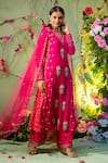 Miku Kumar_Pink Georgette And Net Embroidery Kurta & Palazzo Pant Set For Kids_Online_at_Aza_Fashions