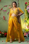 Buy_Miku Kumar_Yellow Georgette And Modal Satin Embroidery Cape & Dhoti Pant Set For Kids_at_Aza_Fashions