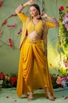 Buy_Miku Kumar_Yellow Georgette And Modal Satin Embroidery Cape & Dhoti Pant Set For Kids_Online_at_Aza_Fashions