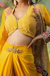 Shop_Miku Kumar_Yellow Georgette And Modal Satin Embroidery Cape & Dhoti Pant Set For Kids_Online_at_Aza_Fashions