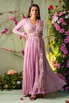 Buy_Miku Kumar_Purple Georgette And Net V Neck Embroidered Anarkali Set _at_Aza_Fashions