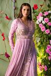 Buy_Miku Kumar_Purple Georgette And Net V Neck Embroidered Anarkali Set _Online_at_Aza_Fashions