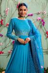Buy Miku Kumar Blue Georgette And Net Round Embellished Anarkali Set Online at Aza Fashions Buy_Miku Kumar_Blue Georgette And Net Round Embellished Anarkali Set _Online_at_Aza_Fashions