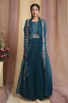 Miku Kumar_Blue Georgette Embroidered Floral Motifs Gown Draped With Cape  _Online_at_Aza_Fashions