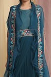 Shop_Miku Kumar_Blue Georgette Embroidered Floral Motifs Gown Draped With Cape  _Online_at_Aza_Fashions