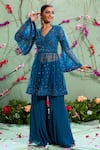 Buy_Miku Kumar_Blue Georgette And Net Embroidery Kurta & Palazzo Pant Set (For Kids)_at_Aza_Fashions