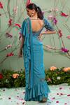 Shop Miku Kumar Blue Silk And Georgette Sweetheart Neck Pre-draped Saree With Blouse at Aza Fashions Shop_Miku Kumar_Blue Silk And Georgette Sweetheart Neck Pre-draped Saree With Blouse _at_Aza_Fashions