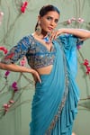 Buy Miku Kumar Blue Silk And Georgette Sweetheart Neck Pre-draped Saree With Blouse Online at Aza Fashions Buy_Miku Kumar_Blue Silk And Georgette Sweetheart Neck Pre-draped Saree With Blouse _Online_at_Aza_Fashions