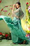 Shop_Miku Kumar_Green Georgette And Net Embroidery Sweetheart Neck Cape Lehenga Set _at_Aza_Fashions