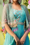 Shop_Miku Kumar_Green Georgette And Net Embroidery Sweetheart Neck Cape Lehenga Set _Online_at_Aza_Fashions