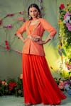 Buy_Miku Kumar_Orange Triple Georgette And Net Embroidery Jacket & Palazzo Pant Set For Kids_at_Aza_Fashions