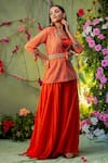 Miku Kumar_Orange Triple Georgette And Net Embroidery Jacket & Palazzo Pant Set For Kids_Online_at_Aza_Fashions