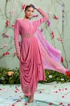 Buy_Miku Kumar_Pink Georgette And Net Embroidery Round Draped Kurta & Palazzo Pant Set _at_Aza_Fashions