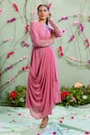 Miku Kumar_Pink Georgette And Net Embroidery Round Draped Kurta & Palazzo Pant Set _Online_at_Aza_Fashions