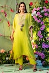 Buy Miku Kumar Green Georgette Round Embroidered Kurta And Palazzo Pant Set at Aza Fashions Buy_Miku Kumar_Green Georgette Round Embroidered Kurta And Palazzo Pant Set _at_Aza_Fashions