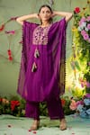 Miku Kumar_Purple Georgette Embroidery Kurta And Palazzo Pant Set For Kids_Online_at_Aza_Fashions