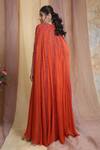 Miku Kumar_Red Georgette Embroidered V Neck Pre-draped Saree With Cape  _Online_at_Aza_Fashions