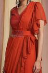 Shop_Miku Kumar_Red Georgette Embroidered V Neck Pre-draped Saree With Cape  _at_Aza_Fashions